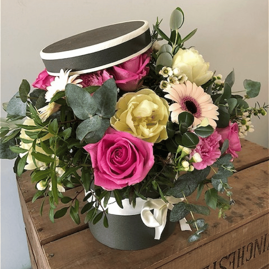 The Hampshire Florist - "The Mad Hatter" - Seasonal Hatbox Bouquet