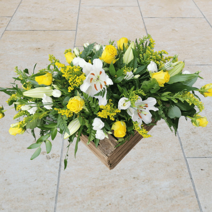 The Hampshire Florist - White Lily and Yellow Rose Coffin Spray